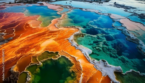 Colorful Geothermal Hot Spring with Bacterial Mat Formations, High-Resolution Natural Texture
