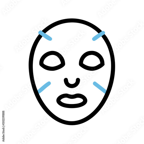 Facial mask treatment with blue accents on minimalist background