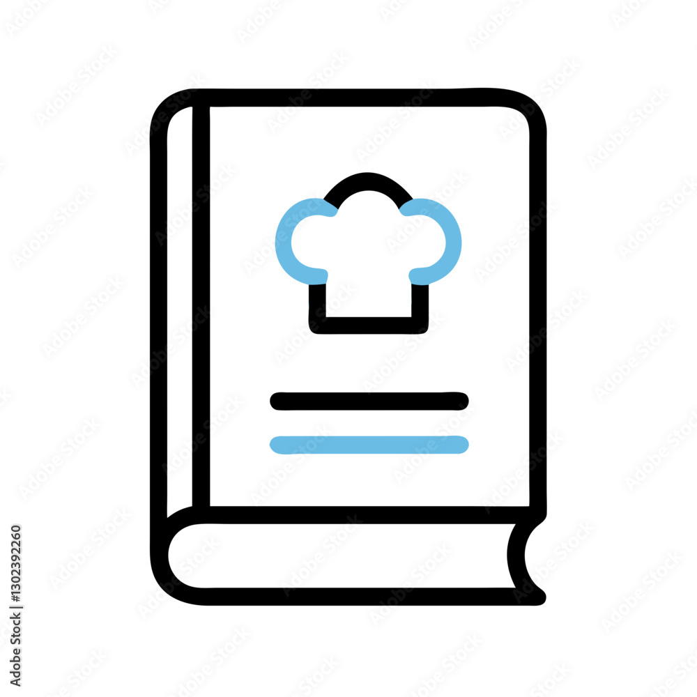 Cookbook with chef hat icon on white background