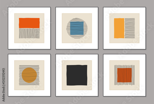 Trendy set of abstract creative minimal artistic hand sketched compositions