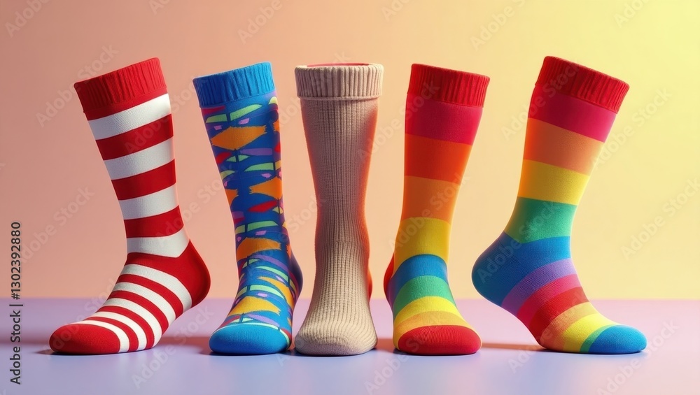 Colorful Striped Socks Fun Patterned Knee High Hosiery Bright Fashionable Footwear Colorful Striped Socks Fun Patterned Knee High Hosiery Bright Fashionable Footwear