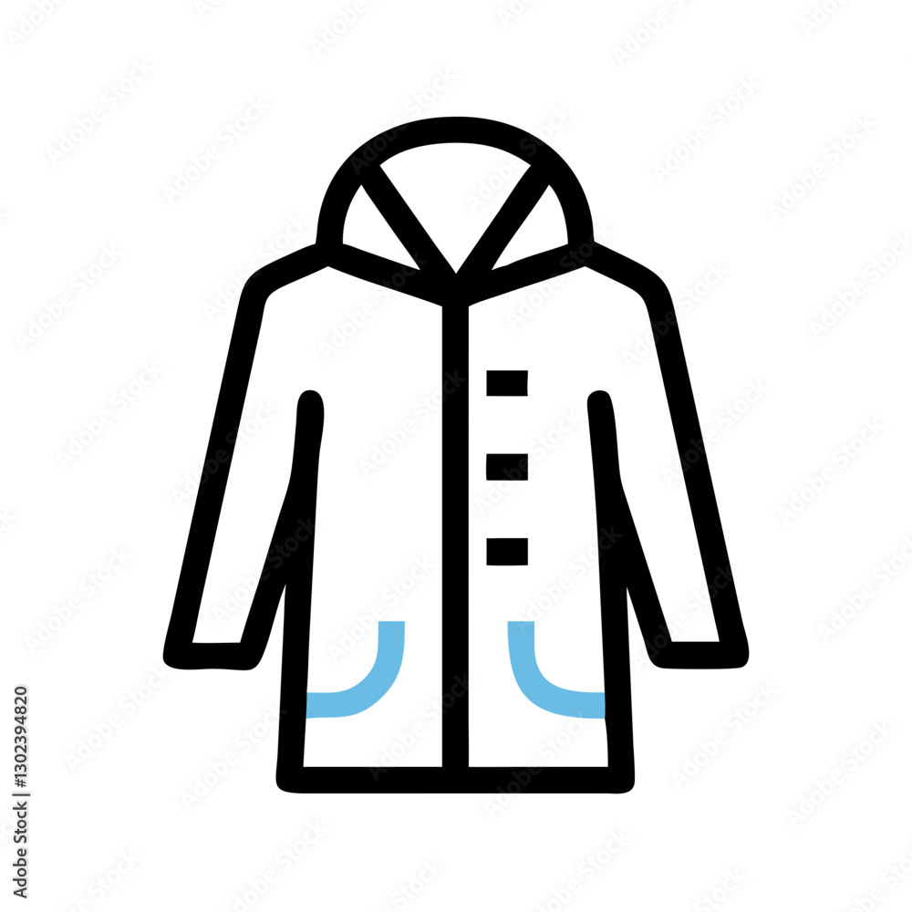 Raincoat icon in minimalist design with blue accents Raincoat icon in minimalist design with blue accents