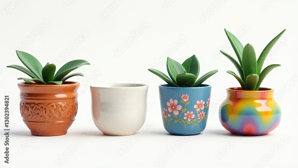 Fototapeta premium Colorful Succulents in Decorative Pots Home Decor Plants Interior Design