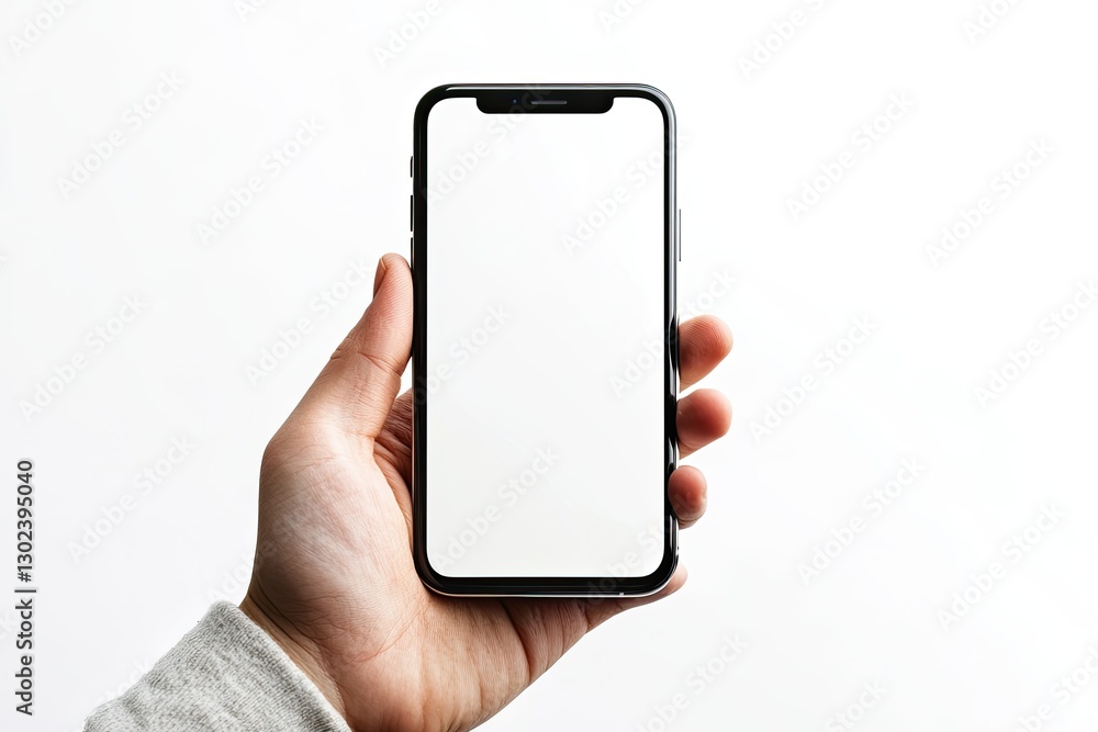 Detailed Visual of Hand Showing Smartphone with Blank Screen Isolated on White Background Detailed Visual of Hand Showing Smartphone with Blank Screen Isolated on White Background