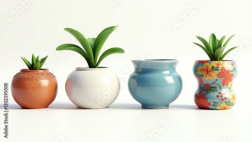 Wallpaper Mural Stylish Potted Plants Modern Vintage Ceramic Planters with Succulents Torontodigital.ca