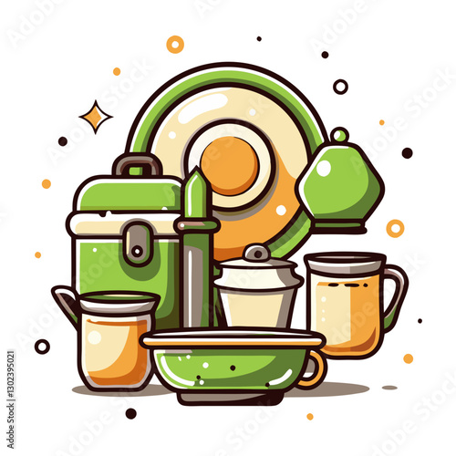 Vintage kitchenware in green color palette