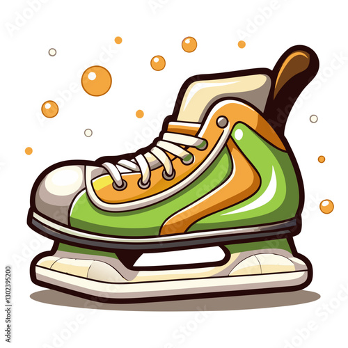 Cartoon ice skate with colorful design and bubbles