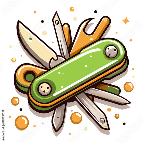 Colorful multi-tool with knife and wrench design