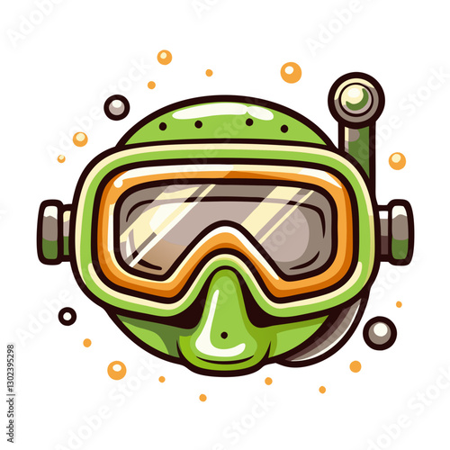 Green scuba diving mask with snorkel on a colorful background