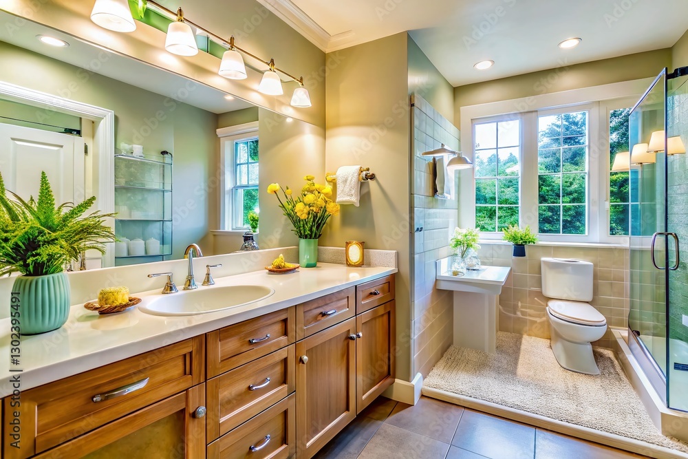 Fototapeta premium Clean Bathroom, Organized Hygiene, Trimming, Spotless Space, Refreshing Experience