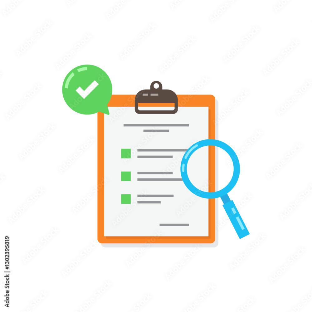Checklist Clipboard with Tick and Magnifying Glass Illustration Checklist Clipboard with Tick and Magnifying Glass Illustration