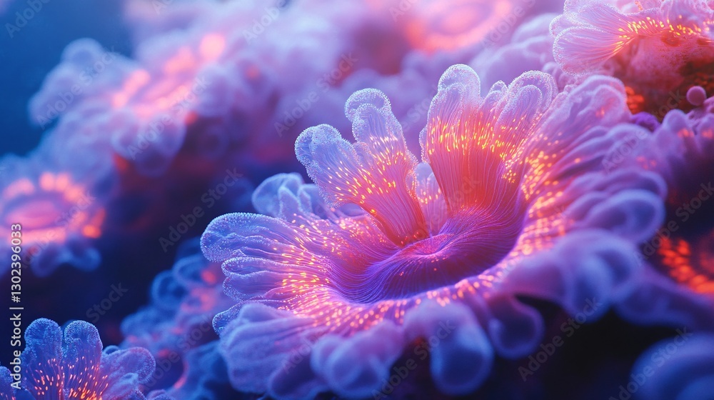 Fototapeta premium A glowing coral reef emitting bioluminescent energy pulses