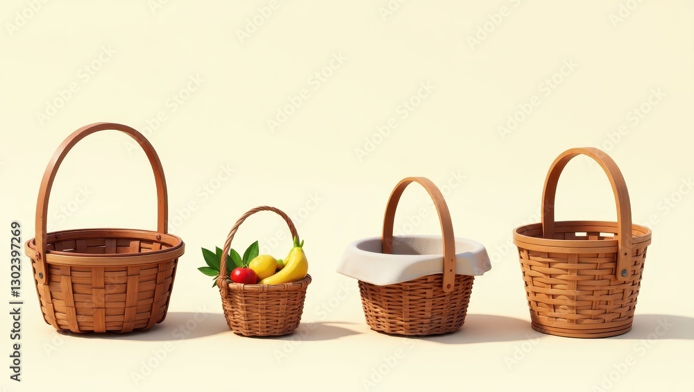 Four Wooden Wicker Baskets Variety Sizes Picnic Fruit Storage Home Decor Four Wooden Wicker Baskets Variety Sizes Picnic Fruit Storage Home Decor