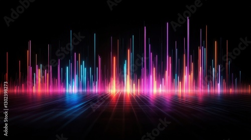 Colorful neon soundwave equalizer background for music technology, audio visualization, and digital media