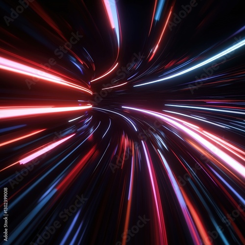 Futuristic light streaks converge in an endless abstract tunnel of dynamic color suggesting speed technology and a digital vortex effect