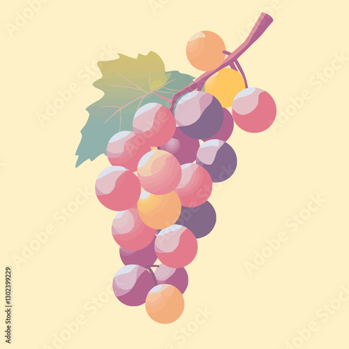 A flat 2D vector illustration of a bunch of grapes on a vine.