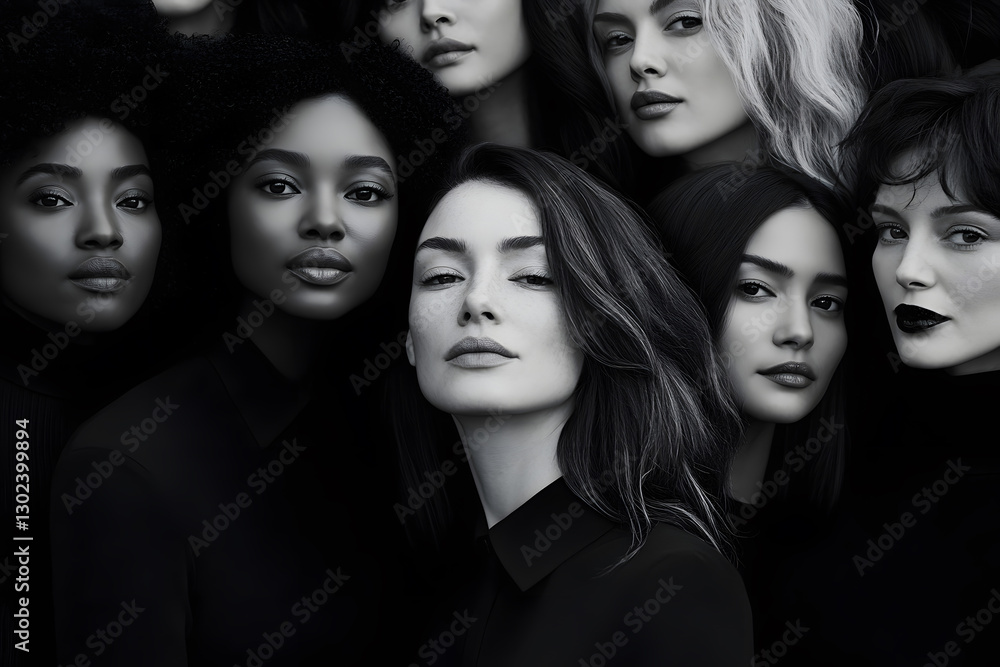 Fototapeta premium Diversity, beauty and natural with woman friends in studio on a beige background to promote skincare. Portrait, face and smile with a happy female and friend group indoors for luxury cosmetics