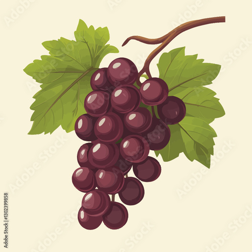 A flat 2D vector illustration of a bunch of grapes on a vine.