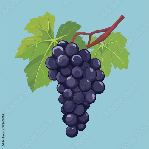 A flat 2D vector illustration of a bunch of grapes on a vine.