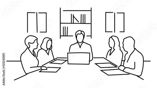 Business Meeting Continuous line draw Full length single line animation