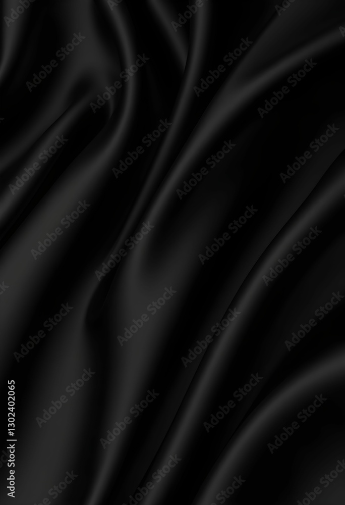Elegant Black Silk Fabric with Soft, Flowing Waves Design Elegant Black Silk Fabric with Soft, Flowing Waves Design