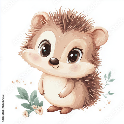 beautiful cute animal surrounded by plant elements. watercolor, pastel colors