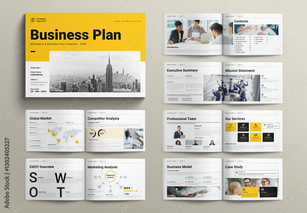 Business Plan Brochure Template Landscape Stock Template | Adobe Stock