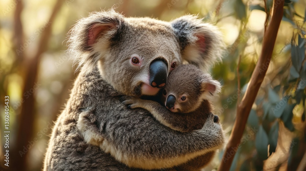 Fototapeta premium Sweet Moment Between Adorable Koala Mother and Baby in Nature