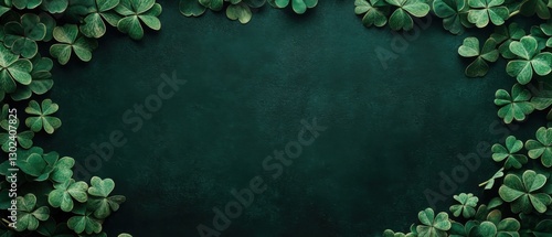 Wallpaper Mural St Patricks Day background with fresh green shamrocks forming a frame on dark green textured surface Concept of Irish luck, celebration, and festive design Torontodigital.ca