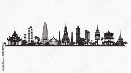 A silhouette skyline featuring iconic buildings and structures, showcasing a blend of traditional and modern architecture.
