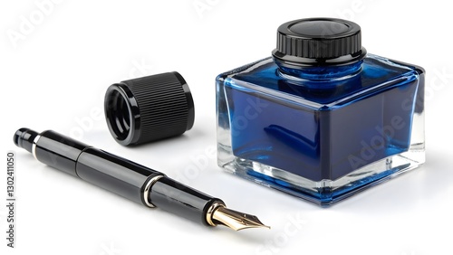 Cobalt Blue Ink Bottle Elegant Calligraphy Accessory & Stationery V5