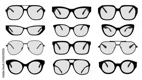 1544_Big set of fashionable glasses isolated on white background