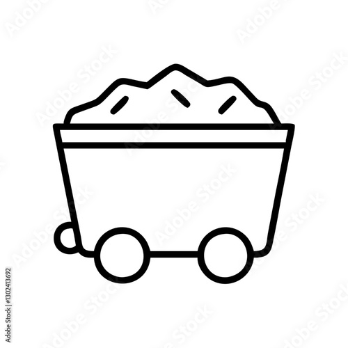 Coal mining cart, minimalistic, black and white, vector illustration