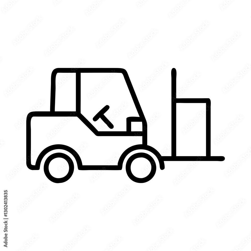 Simple black icon of a forklift carrying a box for material handling and logistics Simple black icon of a forklift carrying a box for material handling and logistics