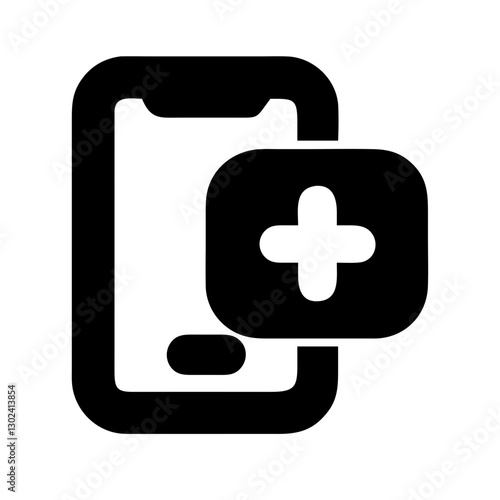 Simple black icon of a health app on a smartphone for digital health management and wellness