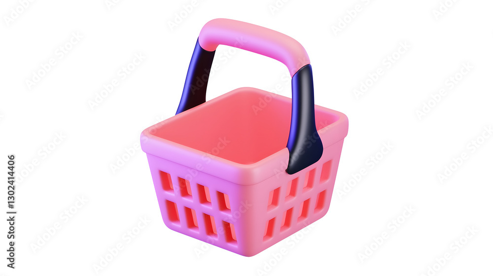 Fototapeta premium Futuristic 3D Rendered Shopping Basket Icon with Sleek Curved Handles and Glossy Plastic Finish Symbolizing a Ready to Shop Experience for E Commerce Supermarket Checkout and Digital Storefronts