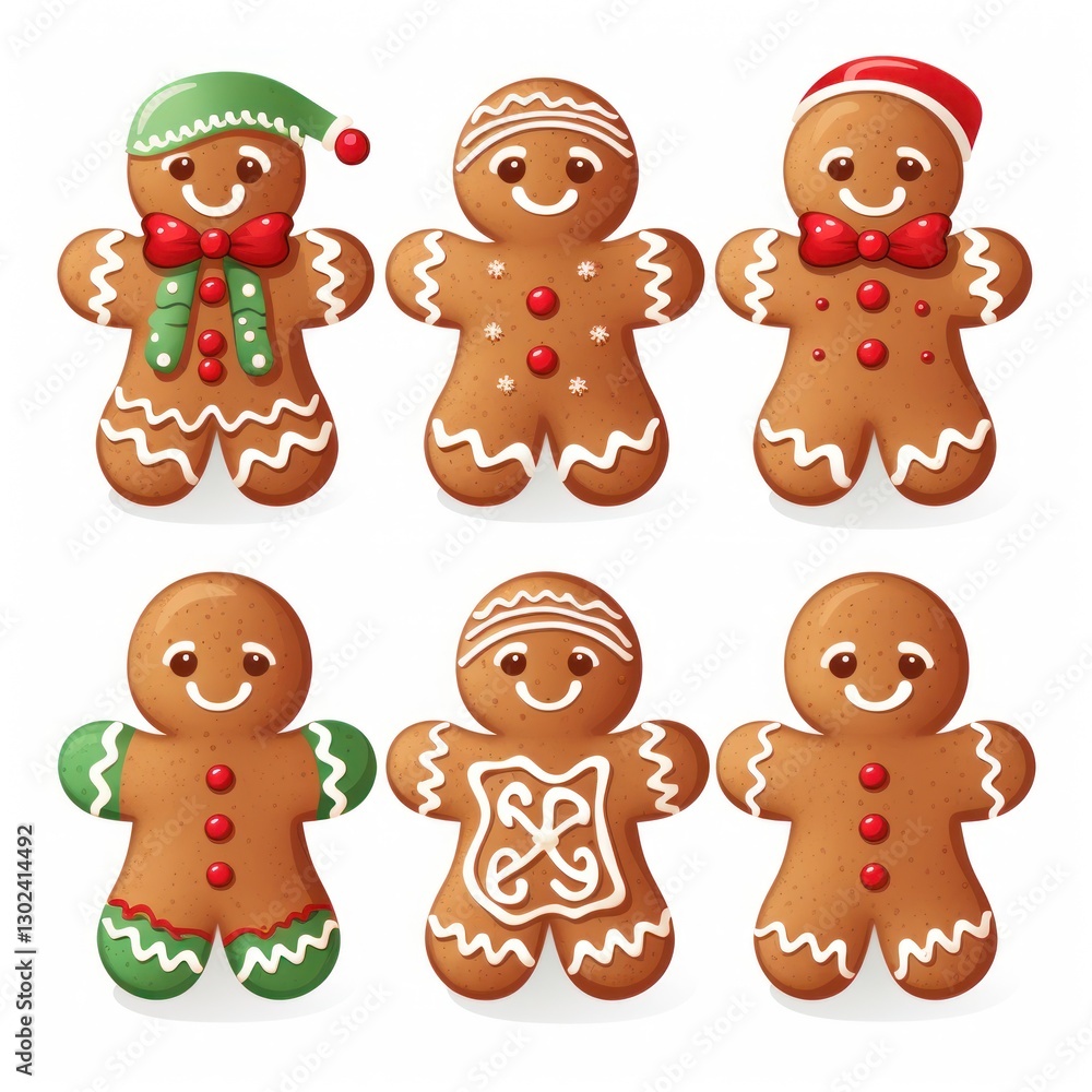 A Collection of Six Gingerbread Men with Festive Holiday Accents A Collection of Six Gingerbread Men with Festive Holiday Accents