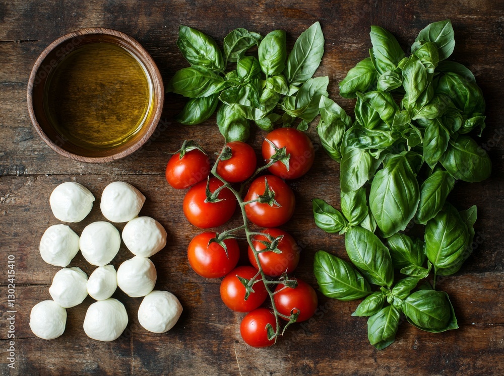Italian culinary notes, metropolitan views, portraying Caprese salad beauty Italian culinary notes, metropolitan views, portraying Caprese salad beauty