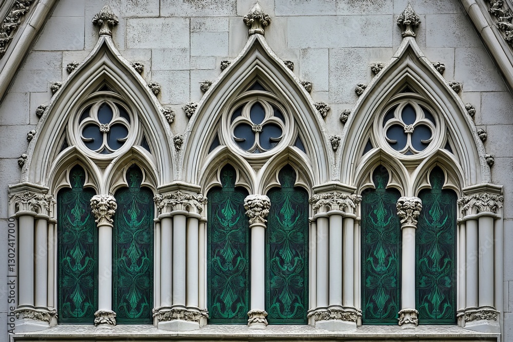 A ceiling crafted from white gypsum, showcasing Gothic architectural details A ceiling crafted from white gypsum, showcasing Gothic architectural details