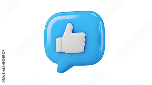 Sleek and minimalistic 3D rendered blue thumbs up icon representing digital approval social media influence and communication  The design is set against a clean white background