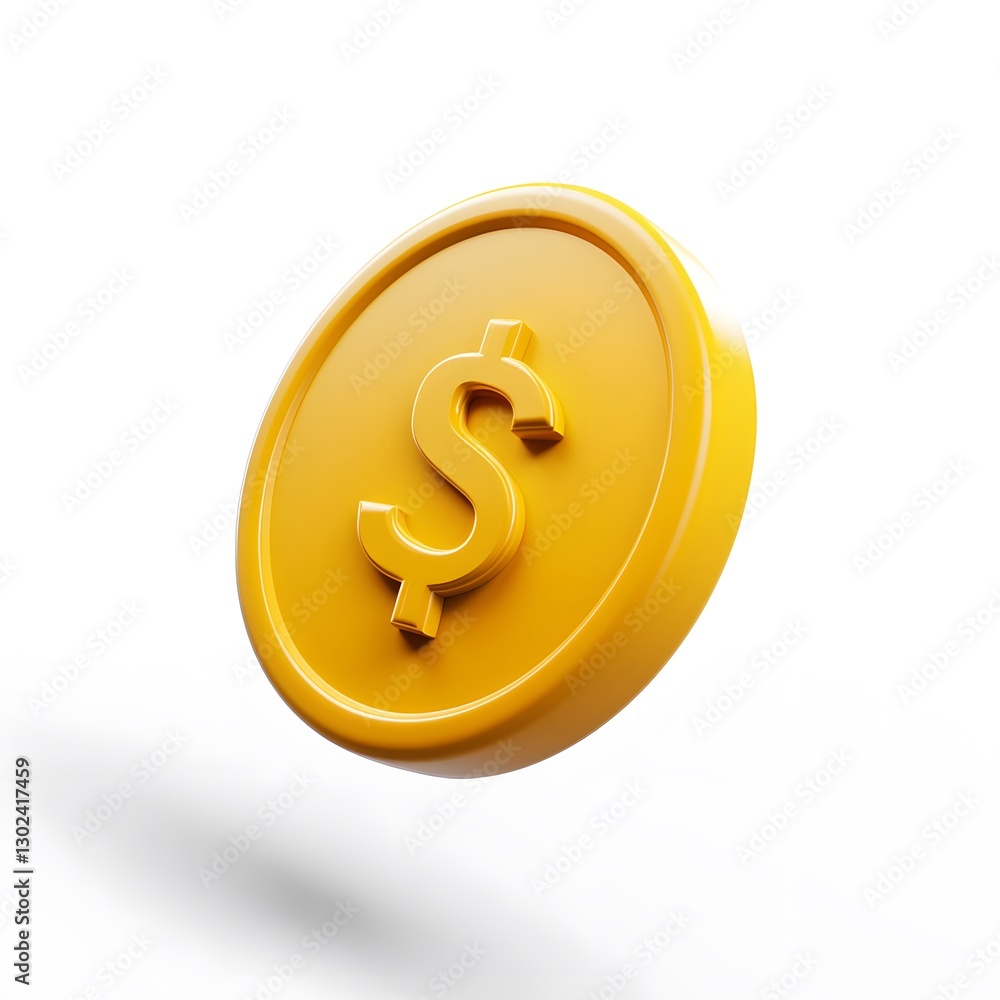 Simple 3D Icon of Yellow Coin with Dollar Symbol on White Background Simple 3D Icon of Yellow Coin with Dollar Symbol on White Background