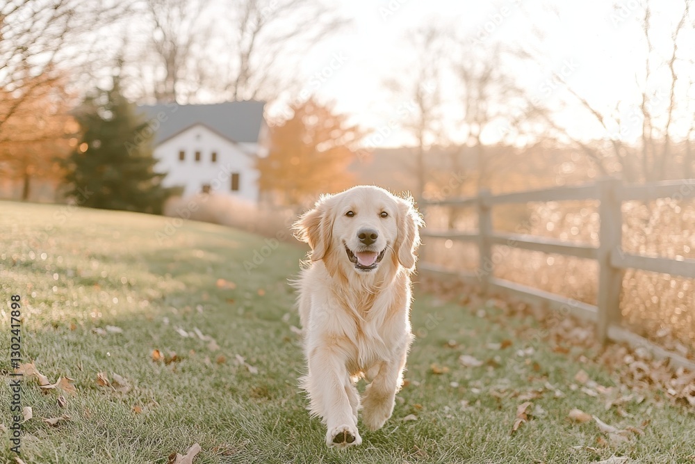 The golden light of the park illuminates a playful puppy, full of joy and energy The golden light of the park illuminates a playful puppy, full of joy and energy
