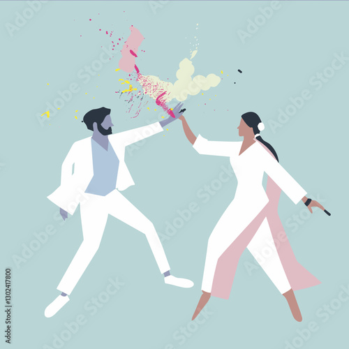 Joyful celebration of Holi with vibrant color bursts and playful interactions