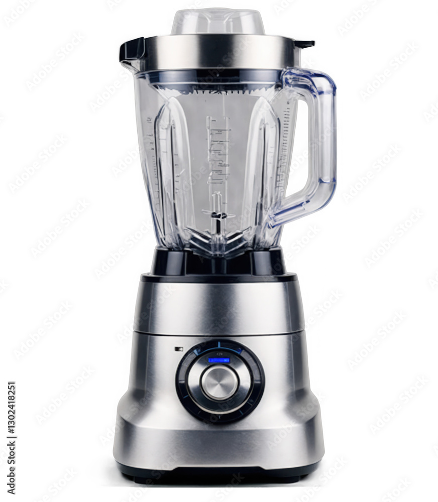 Silver blender appliance with transparent clear jug and lid on black background. Kitchen tool for mixing food. png, isolated. Silver blender appliance with transparent clear jug and lid on black background. Kitchen tool for mixing food. png, isolated.
