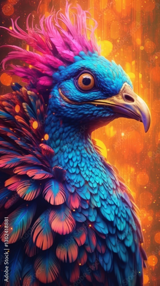A Vibrant, Fantastical Bird Portrait in a Kaleidoscope of Colors A Vibrant, Fantastical Bird Portrait in a Kaleidoscope of Colors