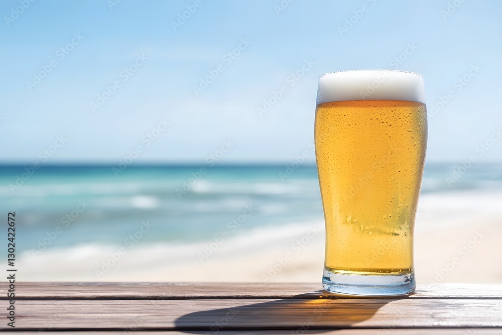 Glass of beer on beach sea background Glass of beer on beach sea background