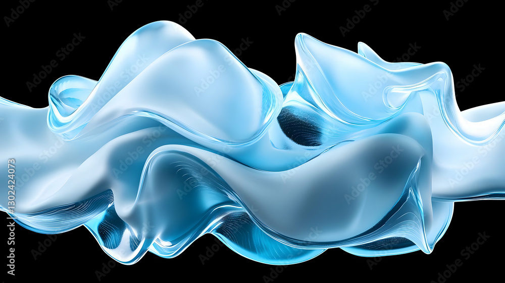 Fototapeta premium Ethereal Blue Wave with Flowing Smooth Silk Texture on Black Background