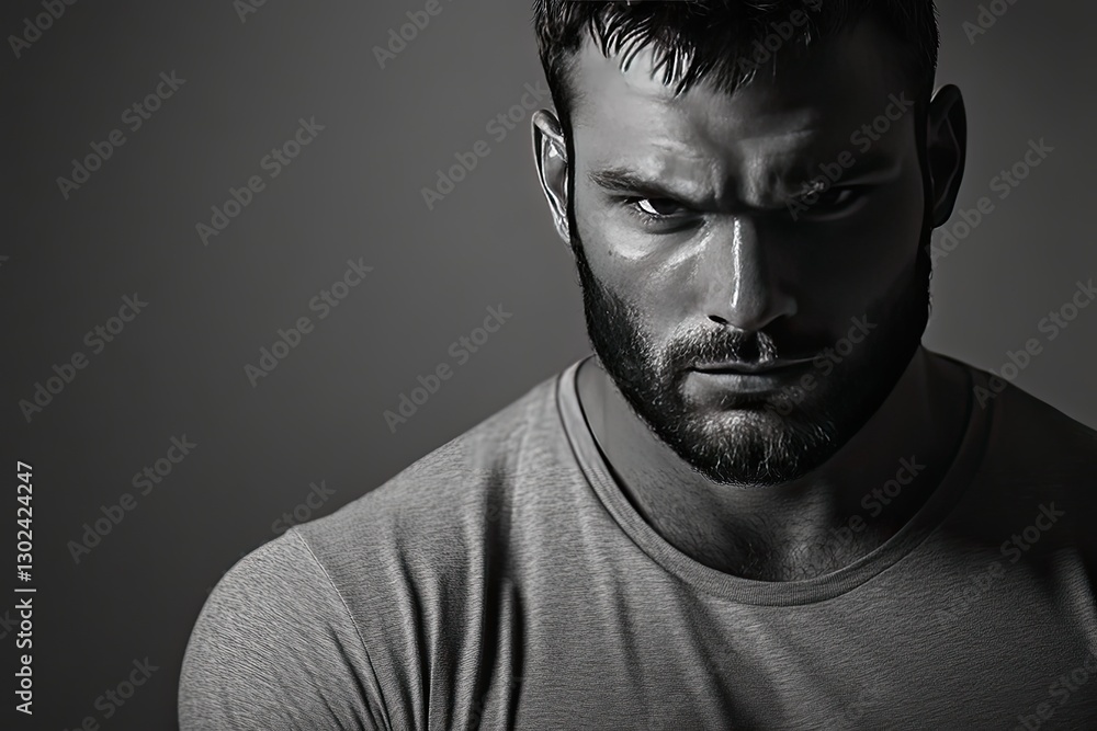 Obraz premium A serious looking man with dark hair and a beard