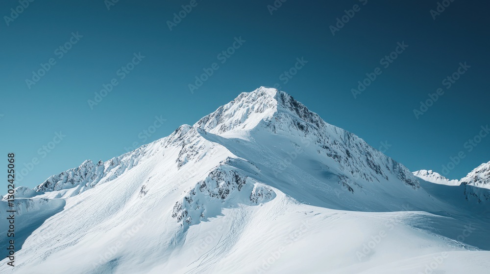 Obraz premium A snow-covered mountain peak with a perfectly clear sky above