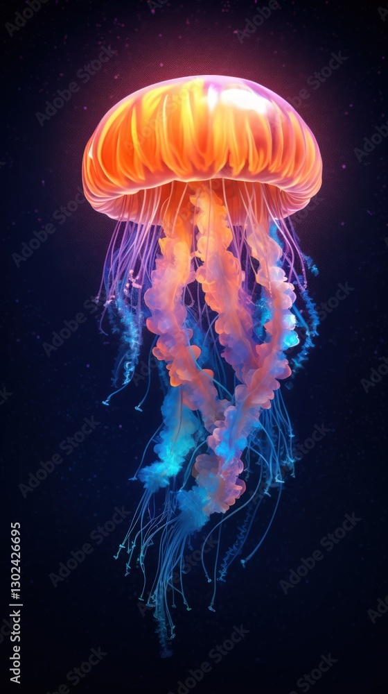 Bioluminescent Jellyfish in Deep Ocean Waters Bioluminescent Jellyfish in Deep Ocean Waters